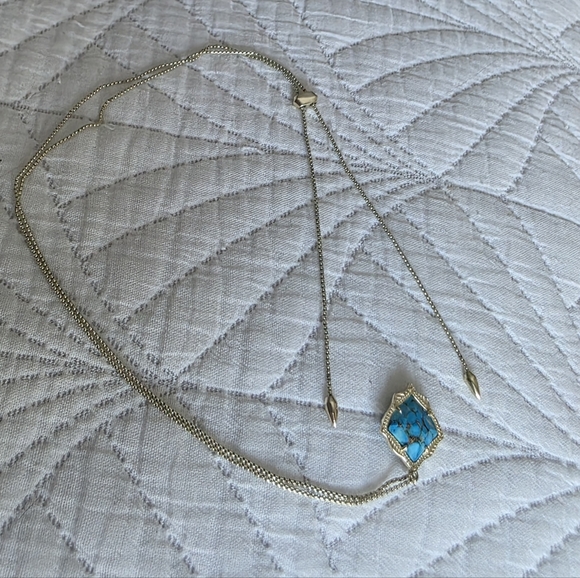 Kendra Scott Kacey Gold Bronze Veined Turquoise Magnesite Long Pendant Necklace - Picture 7 of 8